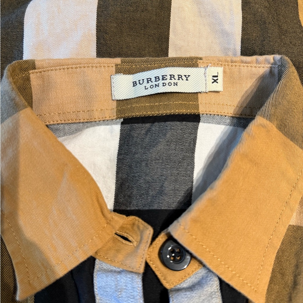 Burberry Women’s Plaid Shirtdress - Tan, Black, and White